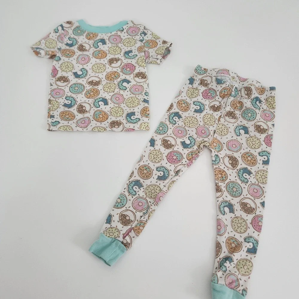 Kids 3T Donut Print Cotton Pajama Set White Aqua 2pc PJs